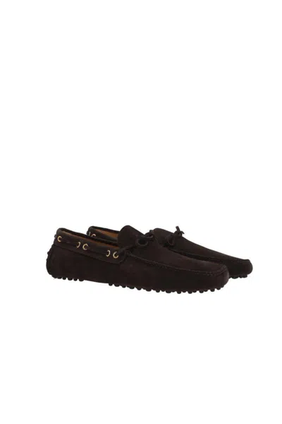Car Shoe Mocassini Man Leather Blue In Ebony