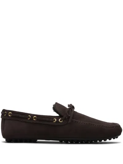 Car Shoe Fur-lined Suede Driving Shoes In Brown