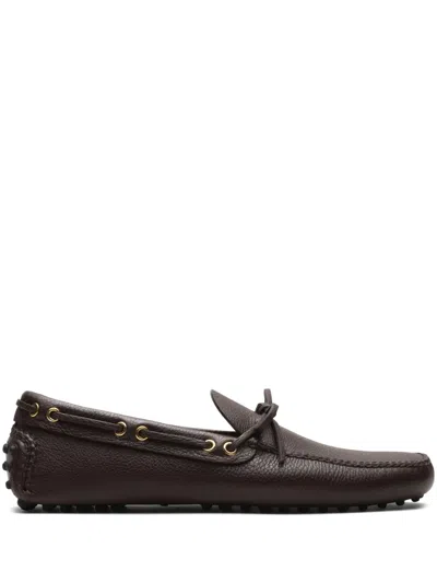 Car Shoe Grained-leather Driving Shoes In Brown