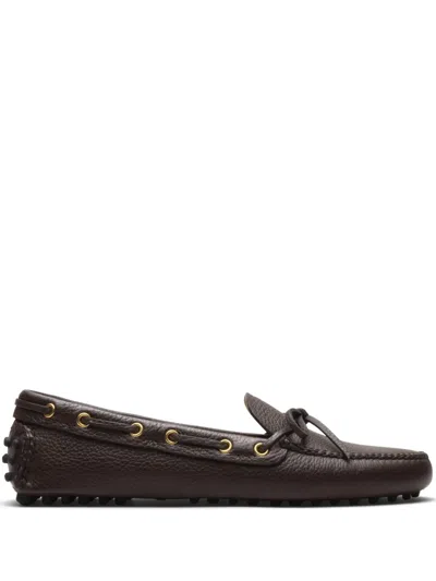Car Shoe Grained-leather Driving Shoes In Brown