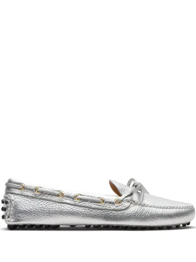 Car Shoe Grained-leather Driving Shoes In Silver
