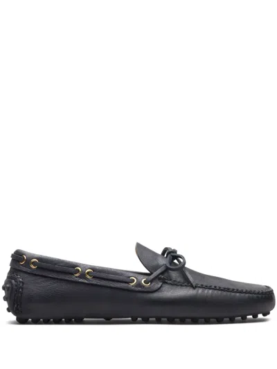 Car Shoe Lace-up Leather Boat Shoes In Black