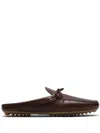 Car Shoe Lace-up Leather Slippers In Brown