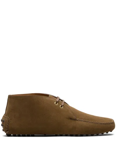 Car Shoe Lace-up Suede Ankle Boots In Brown