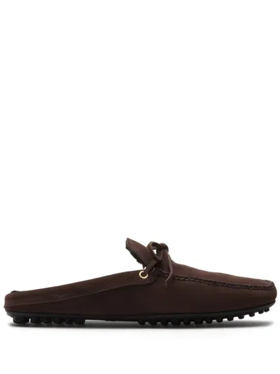 Car Shoe Lace-up Suede Slippers In 褐色