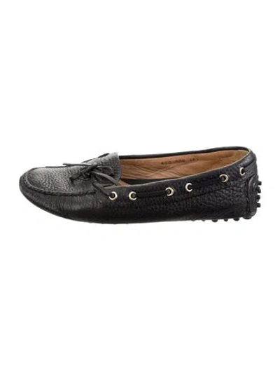 Pre-owned Car Shoe Leather Loafers In Black