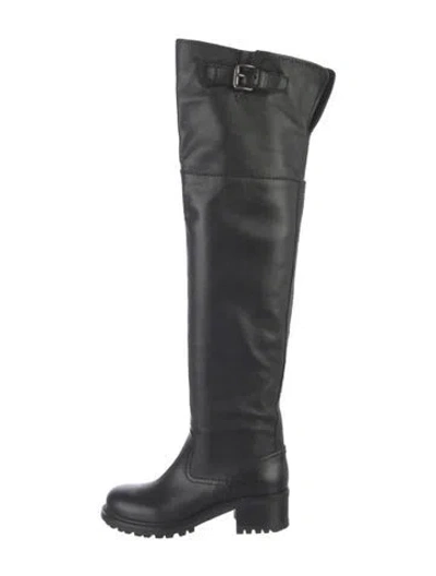 Pre-owned Car Shoe Leather Riding Boots In Black