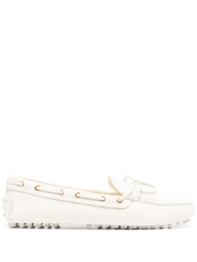 Car Shoe Round-toe Leather Lofers In Weiss