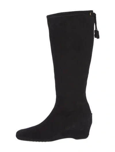 Pre-owned Car Shoe Suede Boots In Black