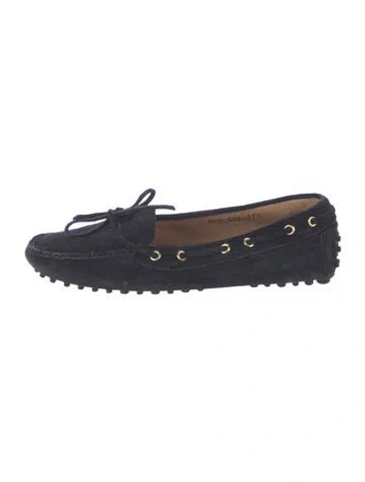 Pre-owned Car Shoe Suede Bow Accents Loafers In Blue