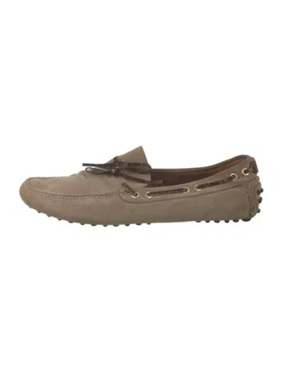 Pre-owned Car Shoe Suede Drivers In Green