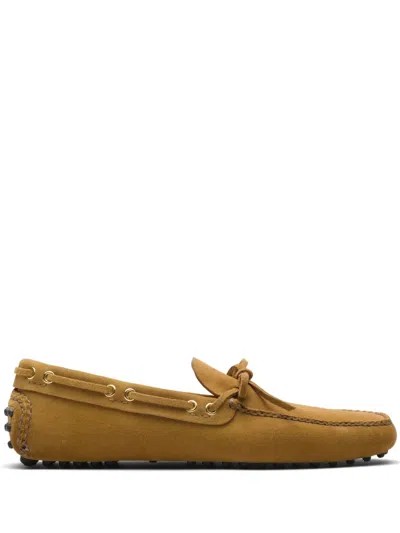 Car Shoe Bow-detail Suede Loafers In Brown