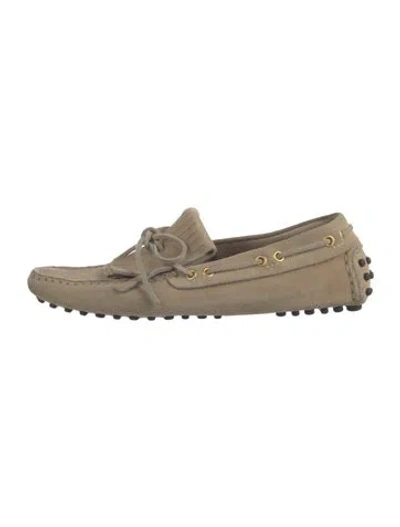 Pre-owned Car Shoe Suede Fringe Trim Accent Drivers In Neutrals