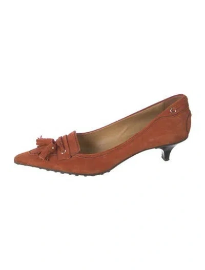 Pre-owned Car Shoe Suede Tassel Accents Pumps In Orange