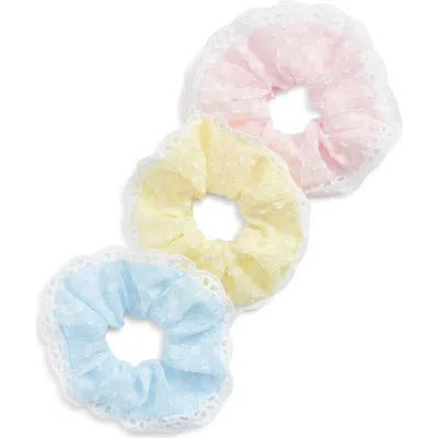 Cara Kids'  3-pack Pastel Eyelet Scrunchie Set In Blue