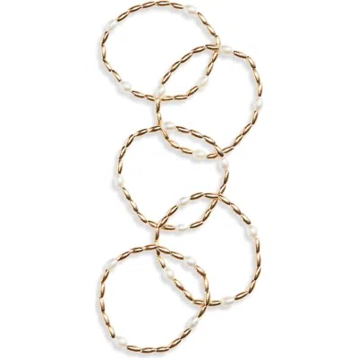 Cara 5-pack Faux Pearl Beaded Stretch Bracelets In Gold