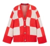 Cara & The Sky Women's White / Red Candice Checked Wide Sleeve Cardigan - Red & White In Red