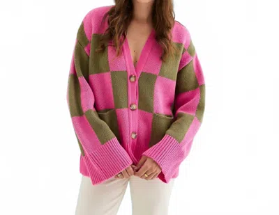 Cara & The Sky Candice Checked Cardigan In Fuchsia Pink In Multi
