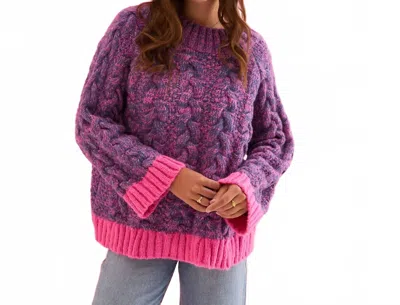 Cara & The Sky Jennie Cable Marled High Neck Balloon Sleeve Sweater In Denim In Purple