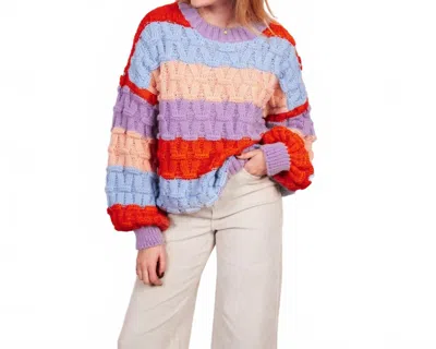 Cara & The Sky Mandy Criss-cross Stripe Sweater In Orange In Multi