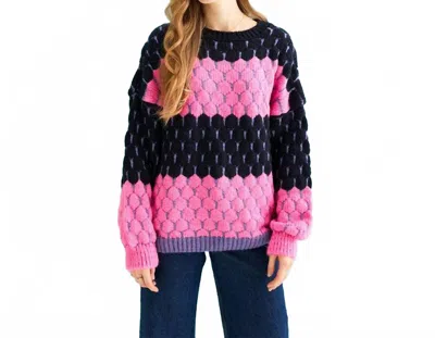 Cara & The Sky Marissa Stripe Bubble Stitch Sweater In Fuchsia Pink In Multi