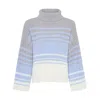 Cara & The Sky Women's Blue / Grey Megan Stripe Roll Neck Jumper Silver Grey In Blue/grey