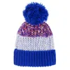 Cara & The Sky Women's Blue Phoebe Stripe Beanie Bobble Hat - Cobalt In Blue