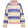 Cara & The Sky Women's Blue / Pink Tasha Oversized Balloon Sleeve Stripe Roll Neck Jumper - Pink In Multi