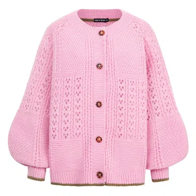 Cara & The Sky Women's Brigit Balloon Sleeve Pointelle Stitch Cardigan - Pink In Purple