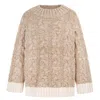 Cara & The Sky Women's Brown Jennie Cable High Neck Balloon Sleeve Jumper - Beige In Brown
