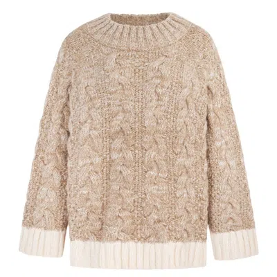 Cara & The Sky Women's Brown Jennie Cable High Neck Balloon Sleeve Jumper - Beige