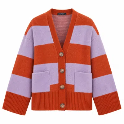 Cara & The Sky Women's Candice Chunky Stripe V Neck Button Cardigan - Lilac & Orange