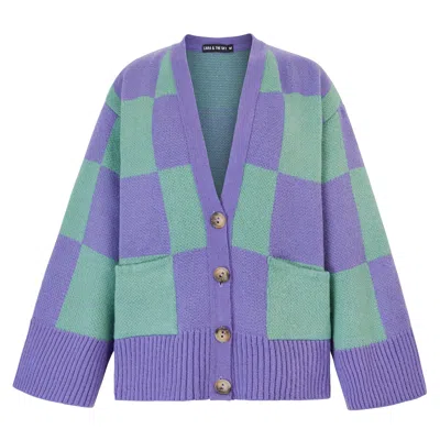 Cara & The Sky Women's Green / Pink / Purple Candice Checked Cardigan With Wide Sleeves - Purple & Green In Green/pink/purple