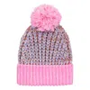 Cara & The Sky Women's Green / Pink / Purple Lolly Hat Twist Bobble Pink Beanie In Green/pink/purple