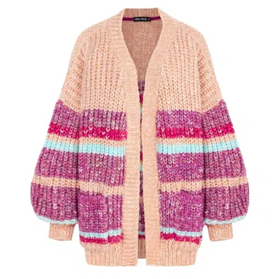 Cara & The Sky Women's Neutrals Janie Chunky Stripe Balloon Sleeve Cardigan - Beige In Multi