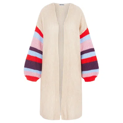 Cara & The Sky Women's Neutrals Suzie Stripe Sleeve Midi Caridgan - Beige