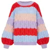 Cara & The Sky Women's Orange / Blue / Purple Mandy Criss-cross Stitch Balloon Sleeve Stripe Jumper - Orange In Multi