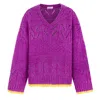 Cara & The Sky Women's Pink / Purple Zoe Pointelle V Neck Wide Sleeve Jumper - Fuchsia In Pink/purple