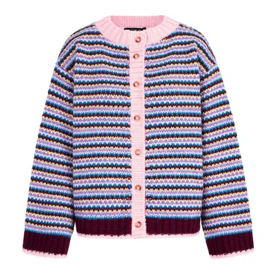 Cara & The Sky Women's Purple Clarisse Button Through Stripe Cardigan - Burgundy In Multi