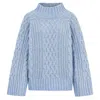 Cara & The Sky Women's Sarah High Neck Cable Wide Sleeve Jumper - Blue In Blue