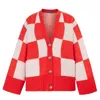 Cara & The Sky Women's White / Red Candice Checked Wide Sleeve Cardigan - Red & White In White/red