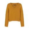 Cara & The Sky Women's Yellow / Orange Emma Cable V Neck Jumper Mustard In Yellow/orange