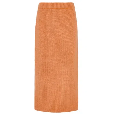 Cara & The Sky Yellow / Orange Chloe Knitted Midi Co-ord Skirt Apricot In Yellow/orange