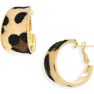 Cara Animal Print Faux Calf Hair Hoop Earrings In Multi
