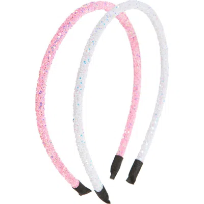 Cara Kids'  Assorted 2-pack Skinny Crystal Headbands In White/pink
