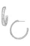 Cara Baguette Crystal Hoop Earrings In Silver