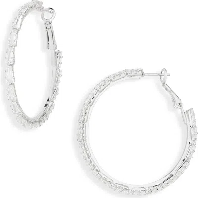Cara Baguette Cubic Zirconia Hoop Earrings In Metallic