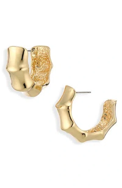 Cara Bamboo Textured Hoop Earrings In Gold