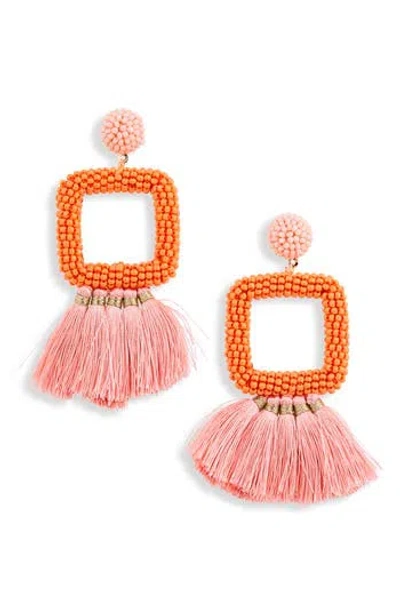 Cara Bead & Tassel Drop Earrings In Orange