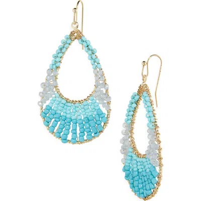 Cara Beaded Drop Hoop Earrings In Blue
